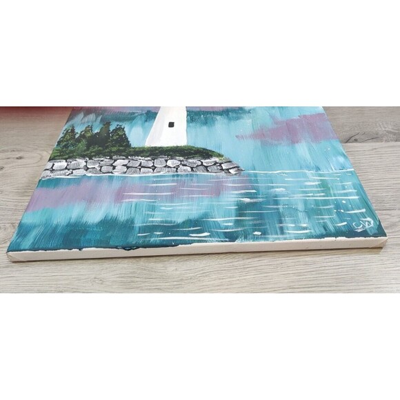 Lighthouse 16X20 Painting On Canvas Stretched Over Wood Frame, Unknown Artist - Picture 7 of 10